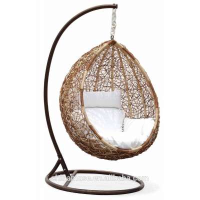 Luxury Indoor/ Patio Garden Rattan Egg Shaped One Person Seat Hanging Swing Chair with Cushion