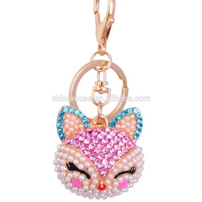 Hot Sale Fashion Coin Holder Wallet Car Accessory Cheap Price Fox Shape Alloy Crystal Key Ring Pearls Key Chain