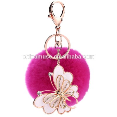 Hot Sale Cheap Price Coin Holder Wallet Accessory Wrasse Rabbit Hair Key Chain Butterfly Shape Alloy Crystal Key Ring